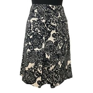 Talbots Stretch Black Ivory Floral Paisley A‎ Line Skirt 6 Boho Elegance Career